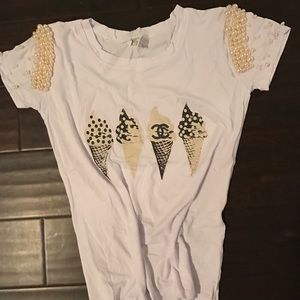 NWT Ice Cream T-shirt w/ pearled sleeves
